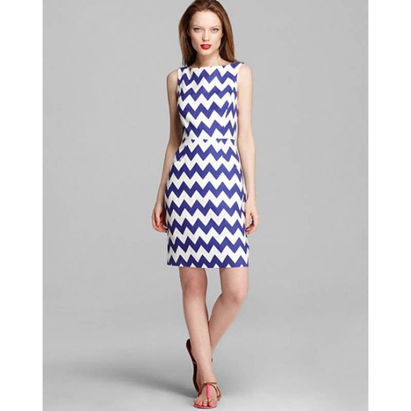 Kate Spade New York Brent Blue Chevron Linen Sleeveless Dress Size 4